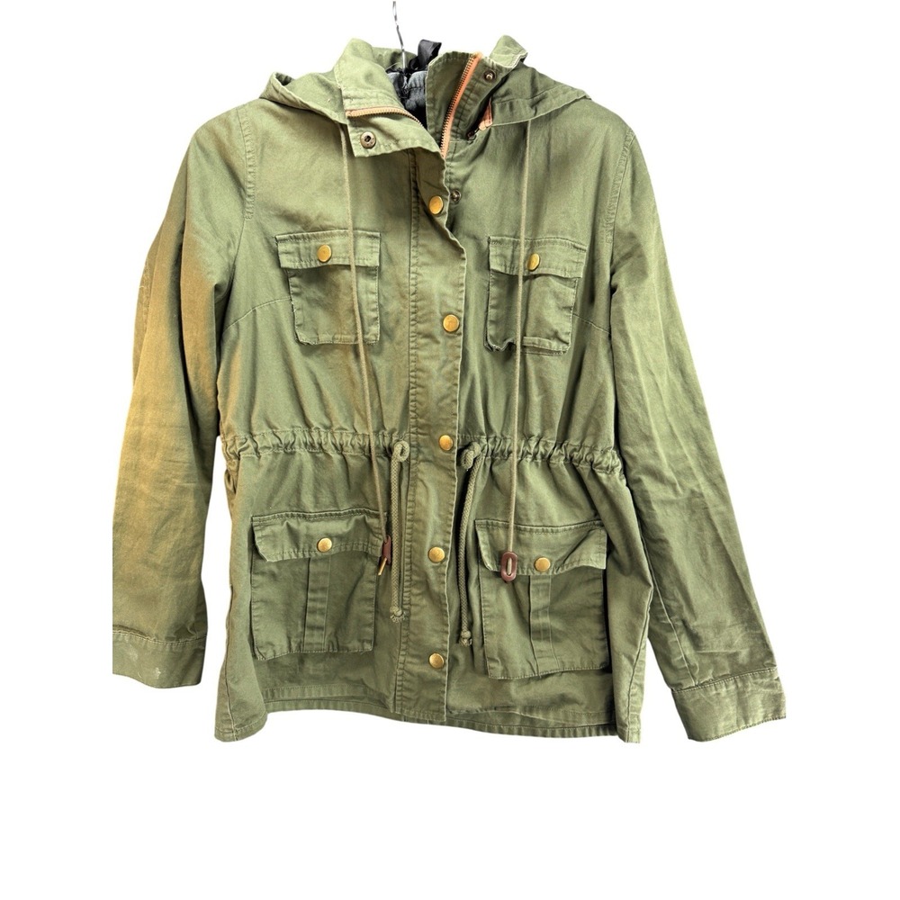 Market & Spruce Jacket Large Olive Green Hooded Utility Field Military Cotton